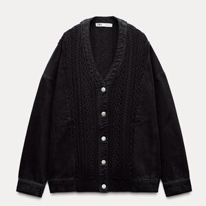 Zara Black Jean Jacket with Button Detail